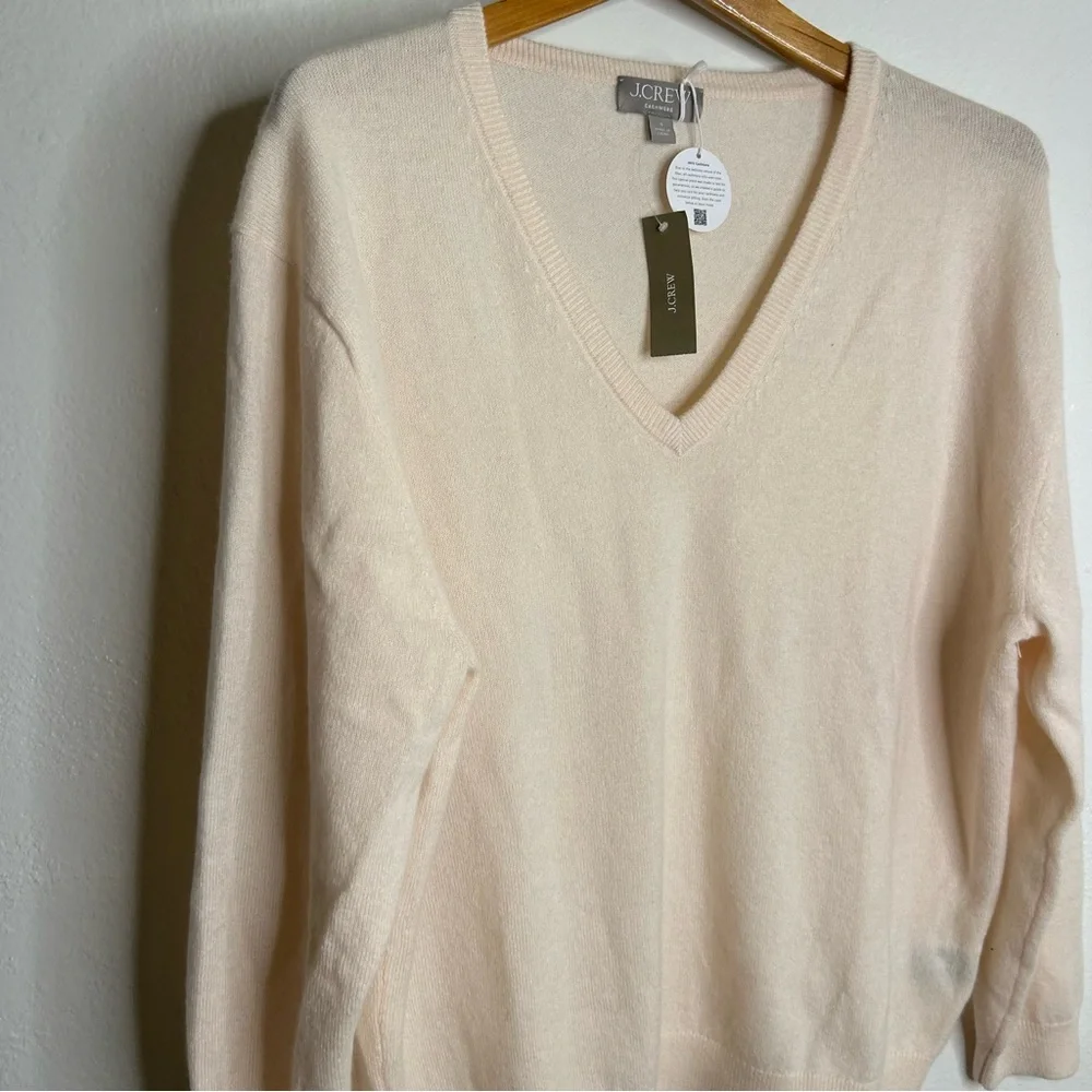 NWT J. Crew 100% Cashmere V - Neck Heathered Blush Oversized Sweater